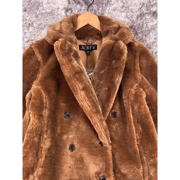 New J Crew Faux Fur Peacoat XS Womens Brown Double Breasted - Picture 2 of 10